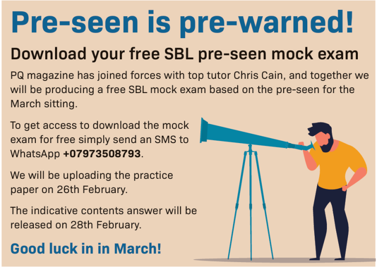 Two free March pre-seen mocks for the ACCA SBL exam